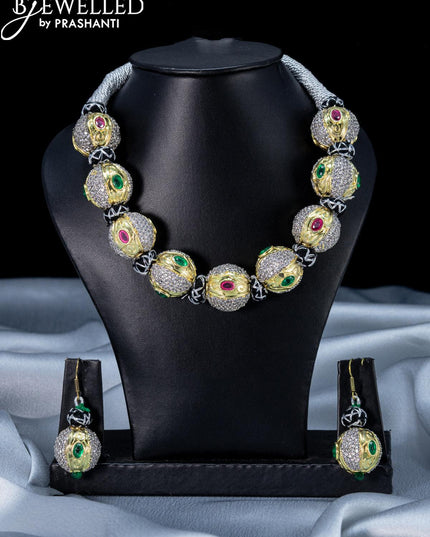 Jaipur beaded necklace with kemp and cz stones - {{ collection.title }} by Prashanti Sarees