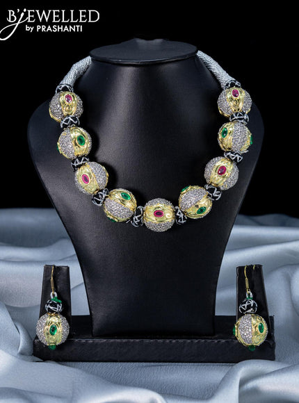 Jaipur beaded necklace with kemp and cz stones - {{ collection.title }} by Prashanti Sarees