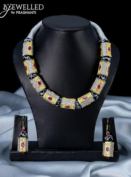 Jaipur beaded necklace with pink kemp and cz stones - {{ collection.title }} by Prashanti Sarees