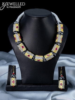 Jaipur beaded necklace with pink kemp and cz stones