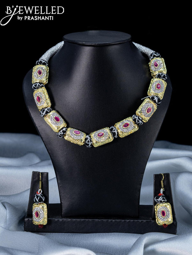 Jaipur beaded necklace with pink kemp and cz stones - {{ collection.title }} by Prashanti Sarees