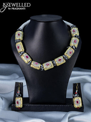 Jaipur beaded necklace with pink kemp and cz stones