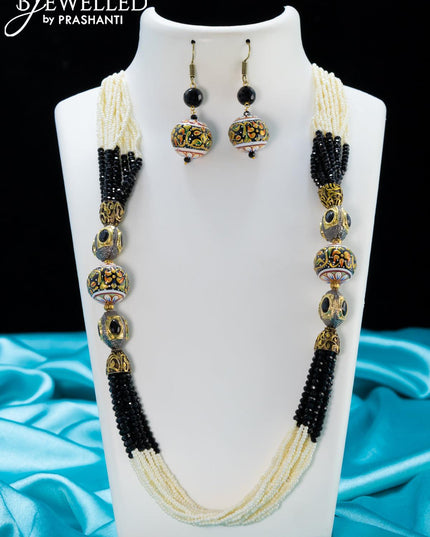 Jaipur black crystal and pearls necklace with minakari balls - {{ collection.title }} by Prashanti Sarees
