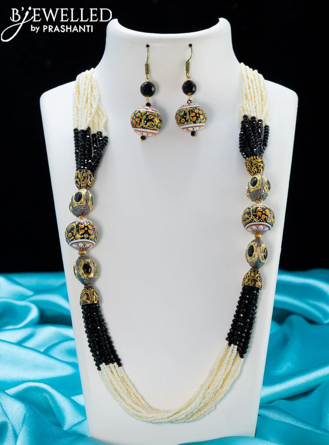 Jaipur black crystal and pearls necklace with minakari balls - {{ collection.title }} by Prashanti Sarees