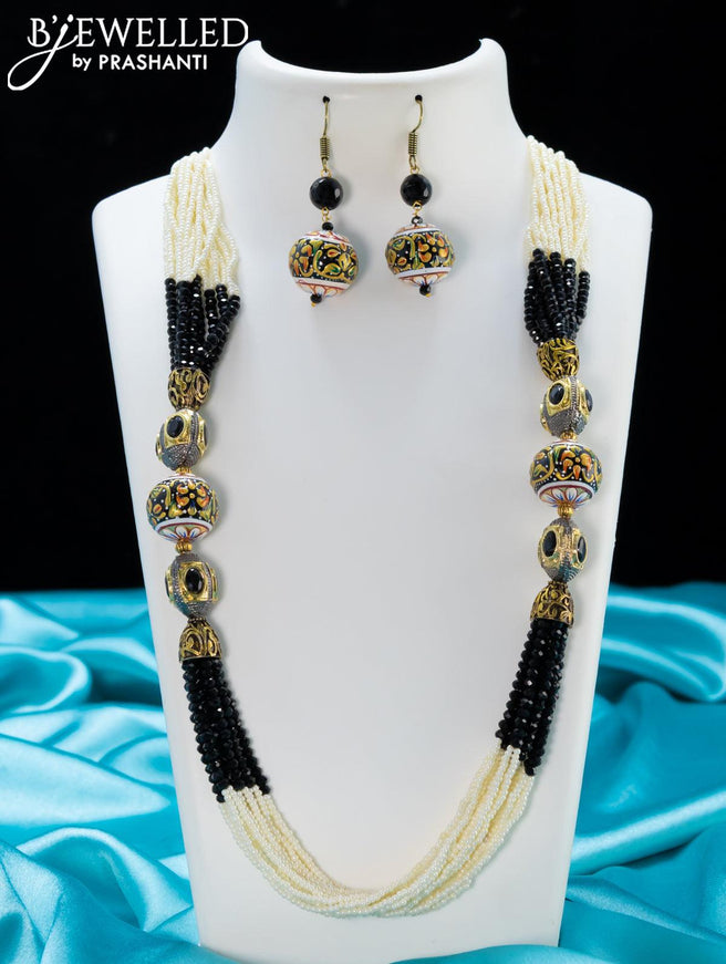 Jaipur black crystal and pearls necklace with minakari balls - {{ collection.title }} by Prashanti Sarees