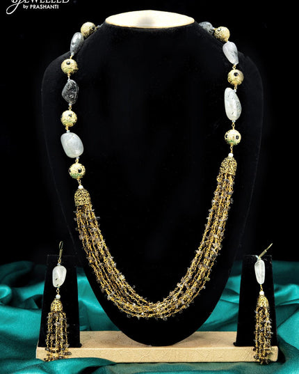 Jaipur crystal beaded black necklace with black stones pendant - {{ collection.title }} by Prashanti Sarees