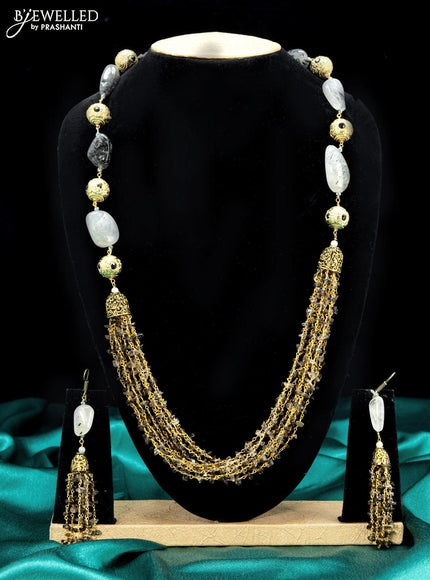 Jaipur crystal beaded black necklace with black stones pendant - {{ collection.title }} by Prashanti Sarees