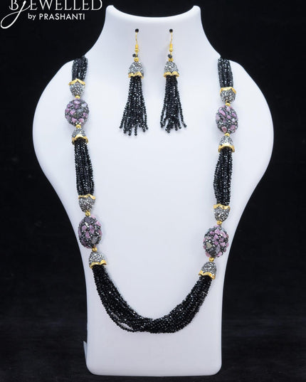 Jaipur crystal beaded black necklace with stones pendant - {{ collection.title }} by Prashanti Sarees
