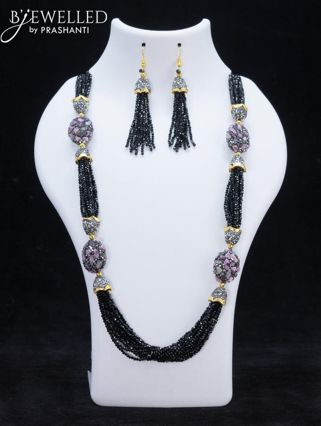 Jaipur crystal beaded black necklace with stones pendant - {{ collection.title }} by Prashanti Sarees