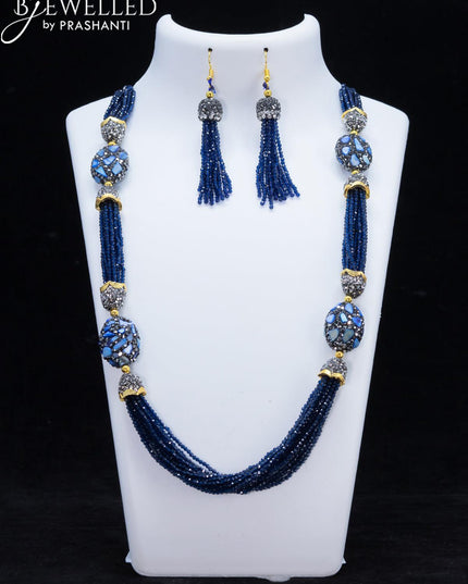 Jaipur crystal beaded blue necklace with stones pendant - {{ collection.title }} by Prashanti Sarees