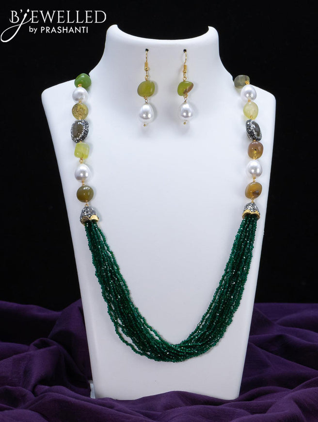 Jaipur crystal beaded green necklace with green stone and pearl - {{ collection.title }} by Prashanti Sarees