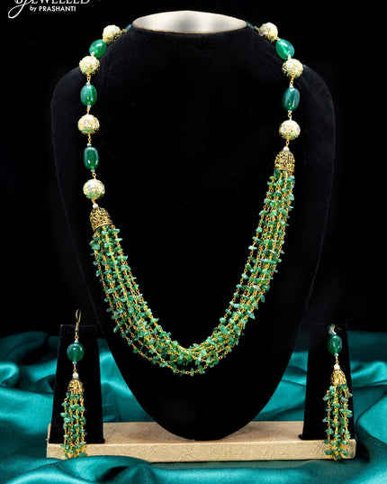 Jaipur crystal beaded green necklace with kemp stones pendant - {{ collection.title }} by Prashanti Sarees