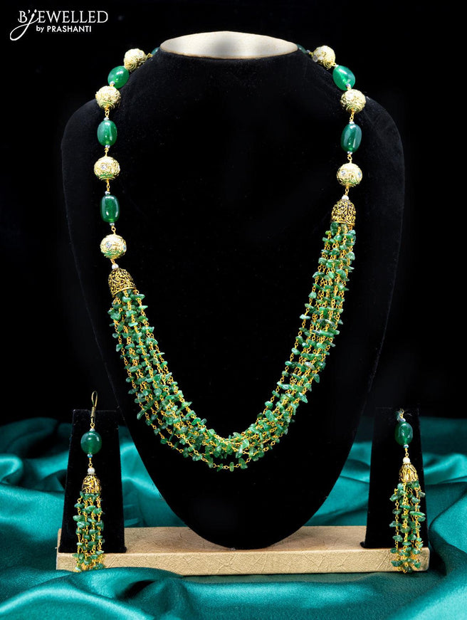 Jaipur crystal beaded green necklace with kemp stones pendant - {{ collection.title }} by Prashanti Sarees