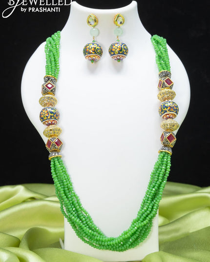 Jaipur crystal beaded green necklace with stone and minakari balls - {{ collection.title }} by Prashanti Sarees