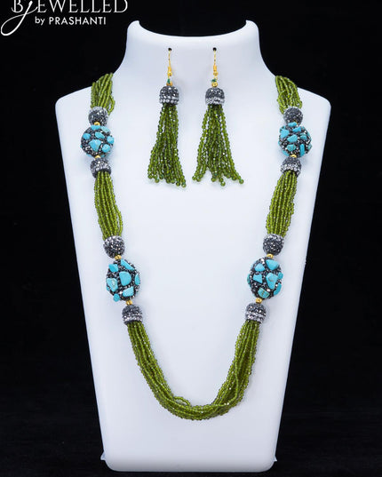 Jaipur crystal beaded green necklace with stones pendant - {{ collection.title }} by Prashanti Sarees