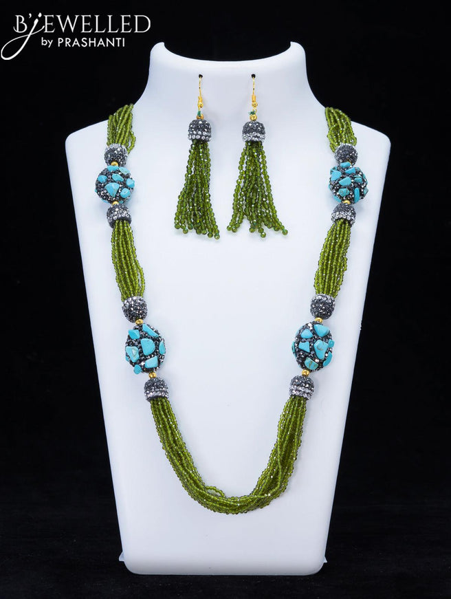 Jaipur crystal beaded green necklace with stones pendant - {{ collection.title }} by Prashanti Sarees