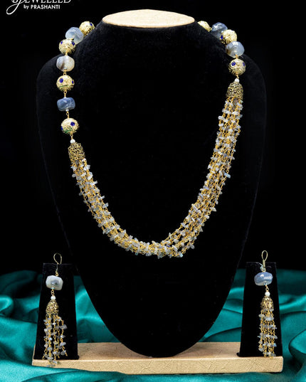 Jaipur crystal beaded grey necklace with sapphire stones pendant - {{ collection.title }} by Prashanti Sarees
