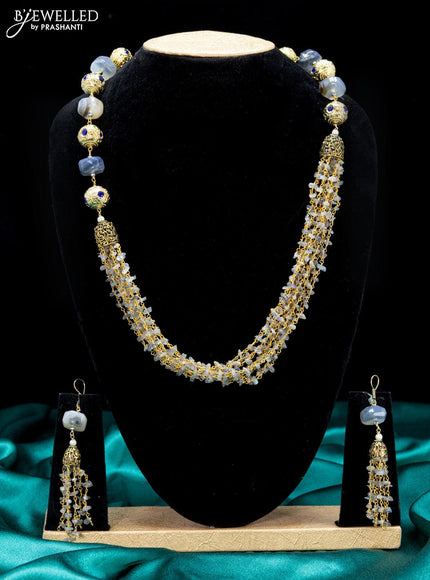 Jaipur crystal beaded grey necklace with sapphire stones pendant - {{ collection.title }} by Prashanti Sarees