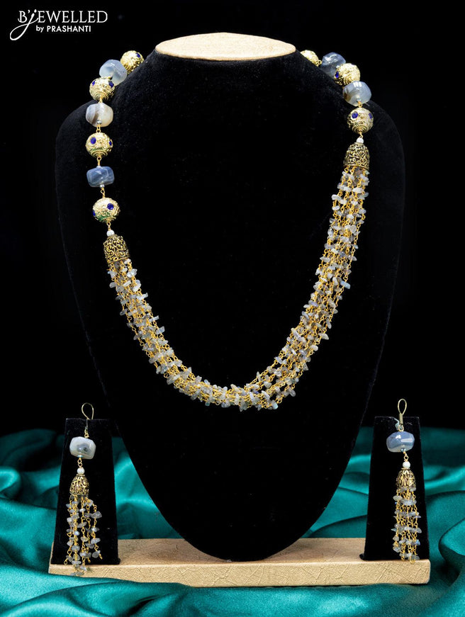 Jaipur crystal beaded grey necklace with sapphire stones pendant - {{ collection.title }} by Prashanti Sarees