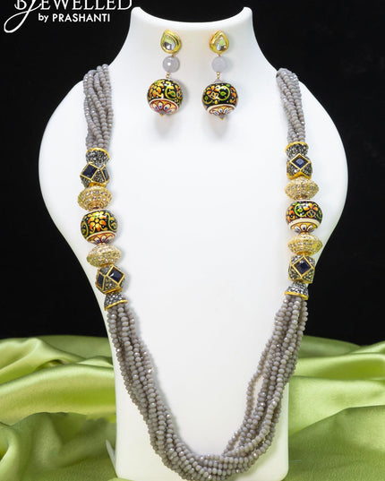 Jaipur crystal beaded grey necklace with stone and minakari balls - {{ collection.title }} by Prashanti Sarees