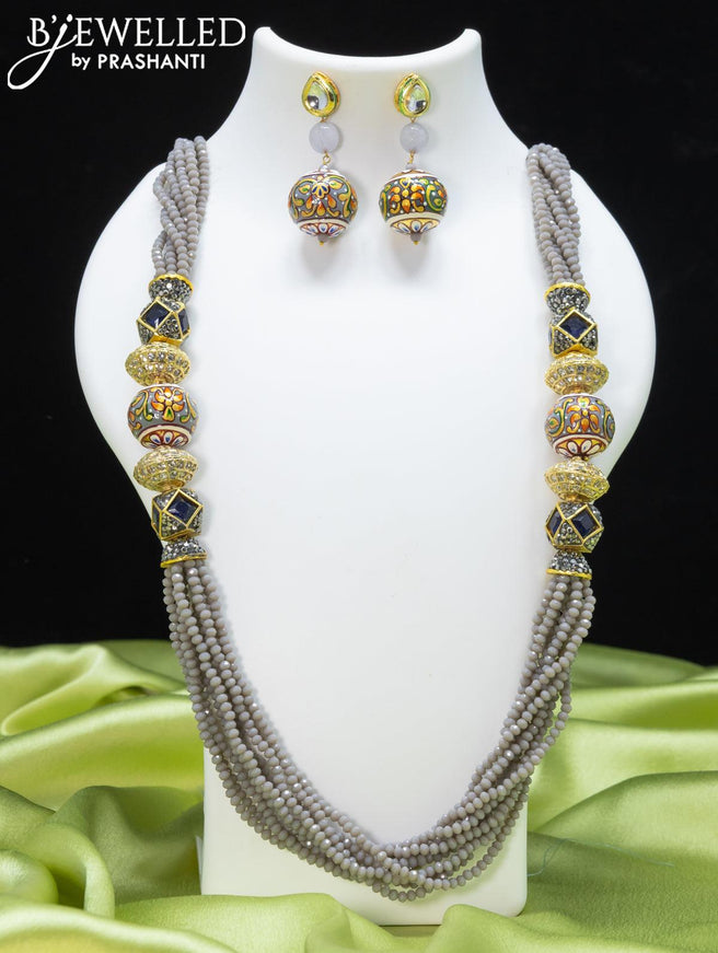 Jaipur crystal beaded grey necklace with stone and minakari balls - {{ collection.title }} by Prashanti Sarees