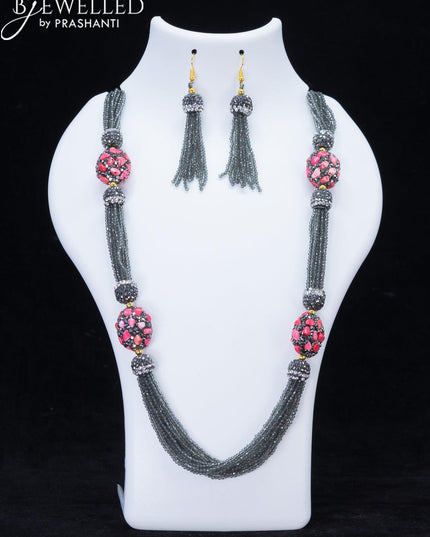 Jaipur crystal beaded grey necklace with stones pendant - {{ collection.title }} by Prashanti Sarees