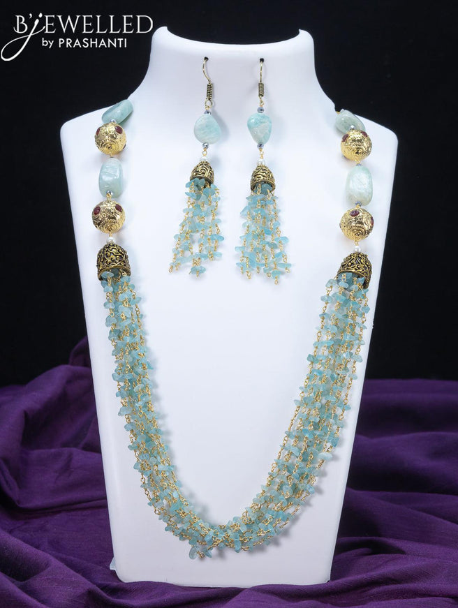 Jaipur crystal beaded ice blue necklace with stones pendant - {{ collection.title }} by Prashanti Sarees