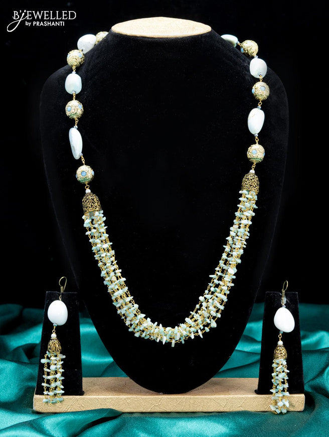 Jaipur crystal beaded light blue necklace with light blue stones pendant - {{ collection.title }} by Prashanti Sarees