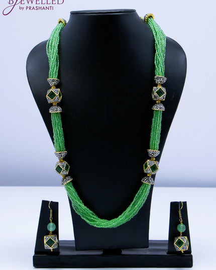 Jaipur crystal beaded light green necklace with stone pendant - {{ collection.title }} by Prashanti Sarees