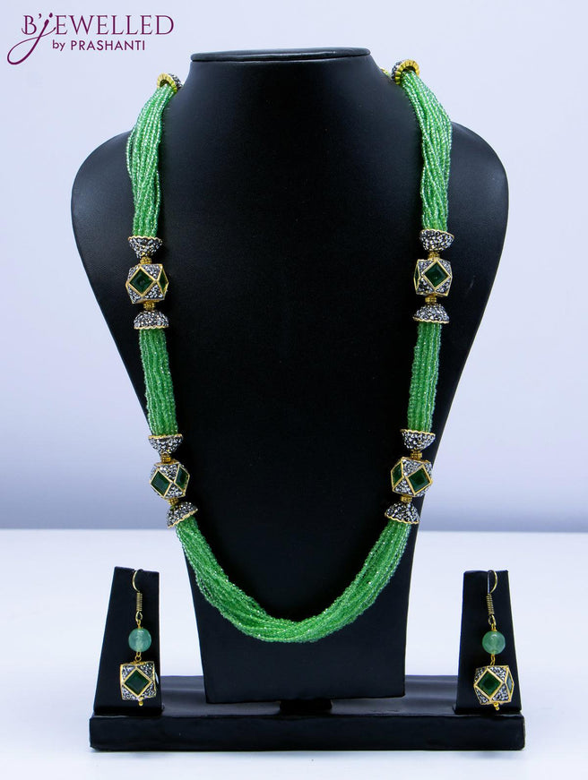 Jaipur crystal beaded light green necklace with stone pendant - {{ collection.title }} by Prashanti Sarees