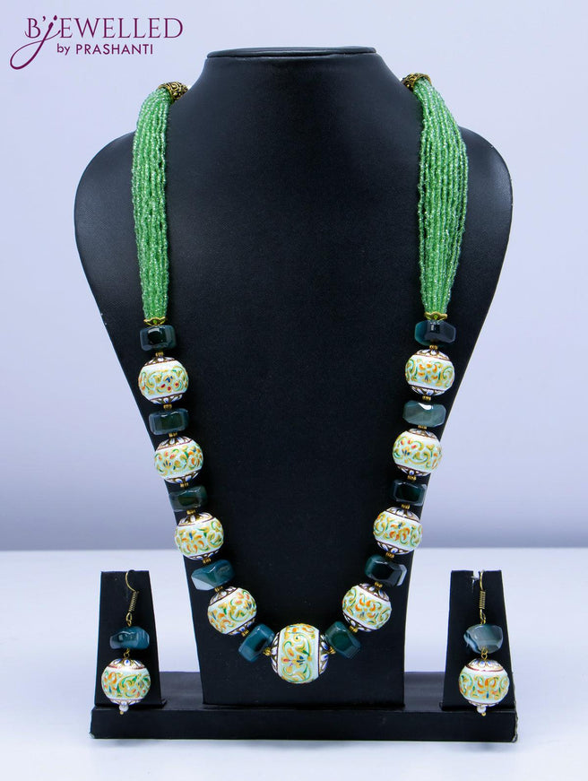 Jaipur crystal beaded light green shade necklace with minakari balls - {{ collection.title }} by Prashanti Sarees