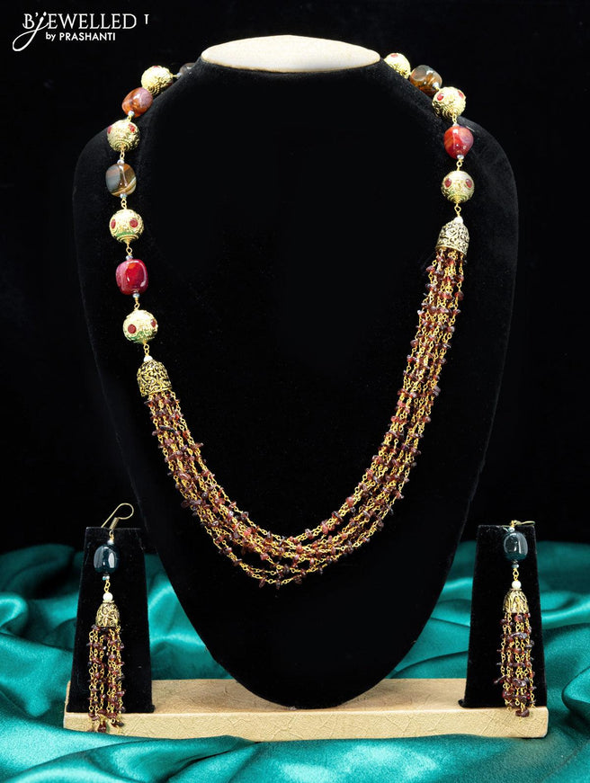 Jaipur crystal beaded maroon necklace with kemp stones pendant - {{ collection.title }} by Prashanti Sarees