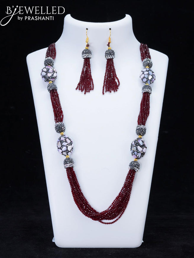 Jaipur crystal beaded maroon necklace with stones pendant - {{ collection.title }} by Prashanti Sarees