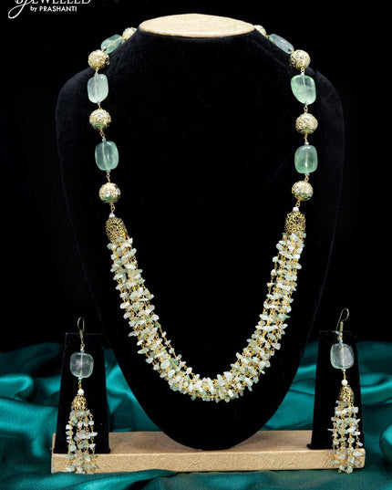 Jaipur crystal beaded mint green necklace with cz stones pendant - {{ collection.title }} by Prashanti Sarees