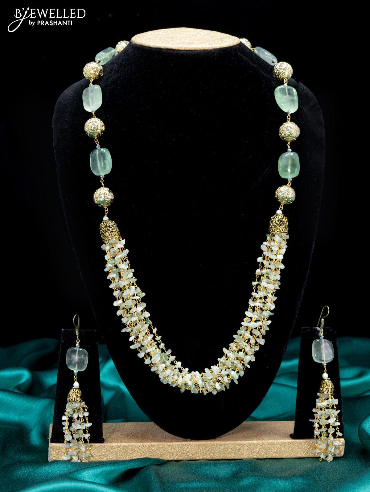 Jaipur crystal beaded mint green necklace with cz stones pendant