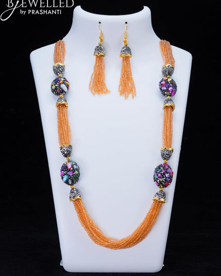 Jaipur crystal beaded orange necklace with stones pendant - {{ collection.title }} by Prashanti Sarees