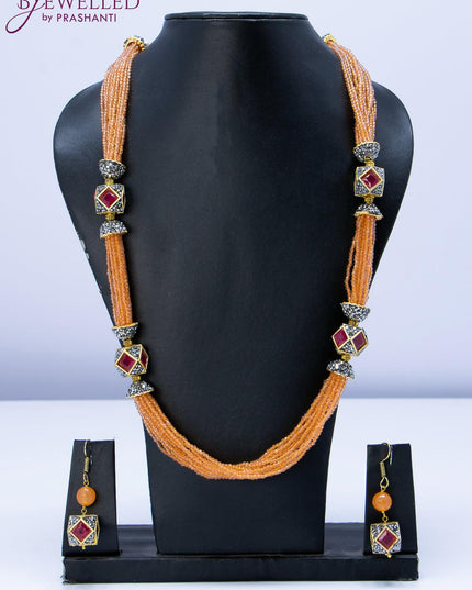 Jaipur crystal beaded peach necklace with stone pendant - {{ collection.title }} by Prashanti Sarees
