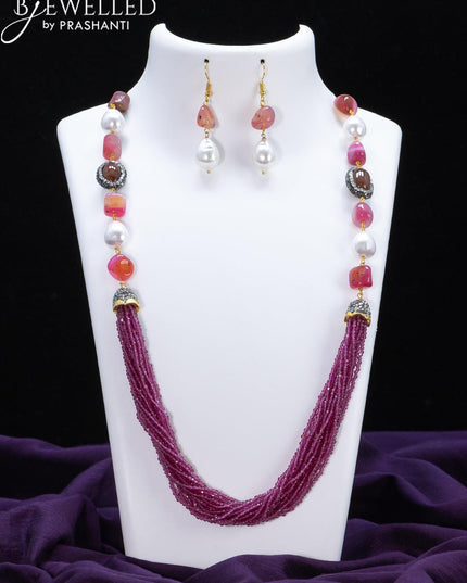 Jaipur crystal beaded purple necklace with purple stone and pearl - {{ collection.title }} by Prashanti Sarees