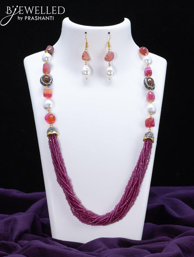 Jaipur crystal beaded purple necklace with purple stone and pearl - {{ collection.title }} by Prashanti Sarees