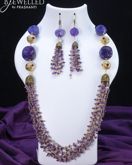 Jaipur crystal beaded violet necklace with stones pendant - {{ collection.title }} by Prashanti Sarees