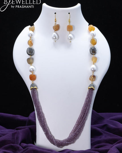 Jaipur crystal beaded wine shade necklace with orange stone and pearl - {{ collection.title }} by Prashanti Sarees