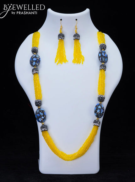 Jaipur crystal beaded yellow necklace with stones pendant - {{ collection.title }} by Prashanti Sarees