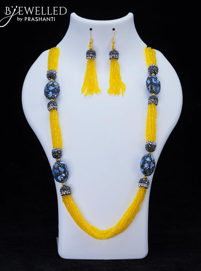 Jaipur crystal beaded yellow necklace with stones pendant - {{ collection.title }} by Prashanti Sarees