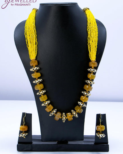 Jaipur crystal beaded yellow necklace with yellow stone and floral pendant - {{ collection.title }} by Prashanti Sarees