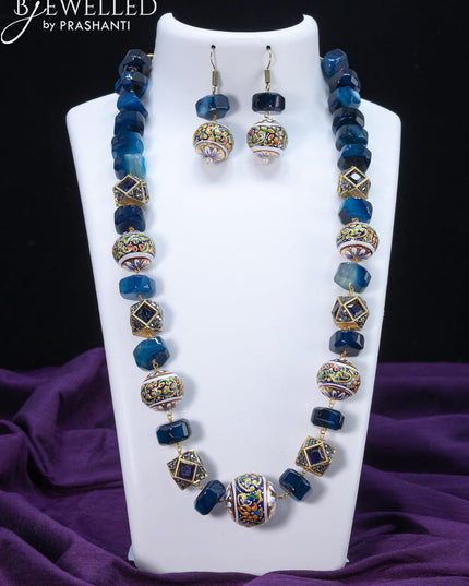 Jaipur crystal blue stone necklace with minakari balls - {{ collection.title }} by Prashanti Sarees