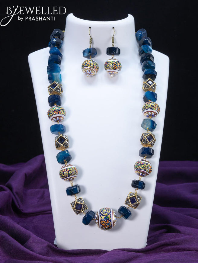 Jaipur crystal blue stone necklace with minakari balls - {{ collection.title }} by Prashanti Sarees