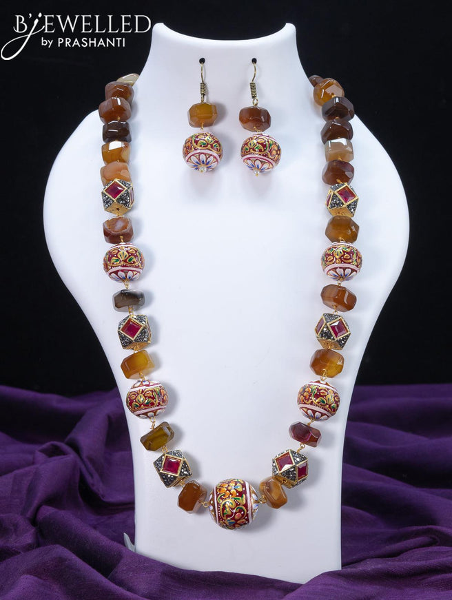Jaipur crystal multicolour stone necklace with minakari balls - {{ collection.title }} by Prashanti Sarees