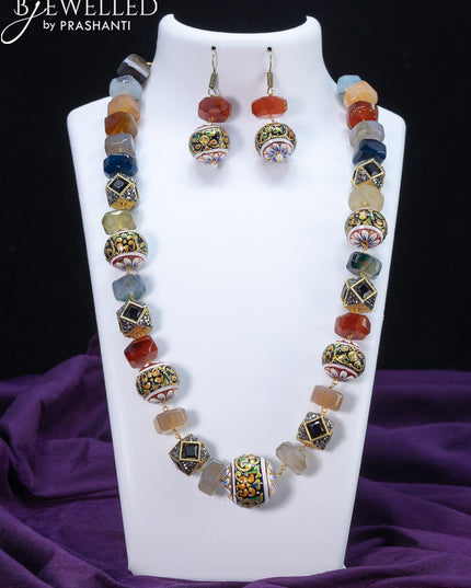 Jaipur crystal multicolour stone necklace with minakari balls - {{ collection.title }} by Prashanti Sarees