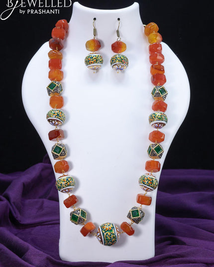 Jaipur crystal orange stone necklace with minakari balls - {{ collection.title }} by Prashanti Sarees