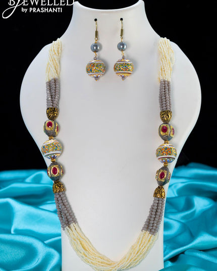 Jaipur grey crystal and pearls necklace with minakari balls - {{ collection.title }} by Prashanti Sarees